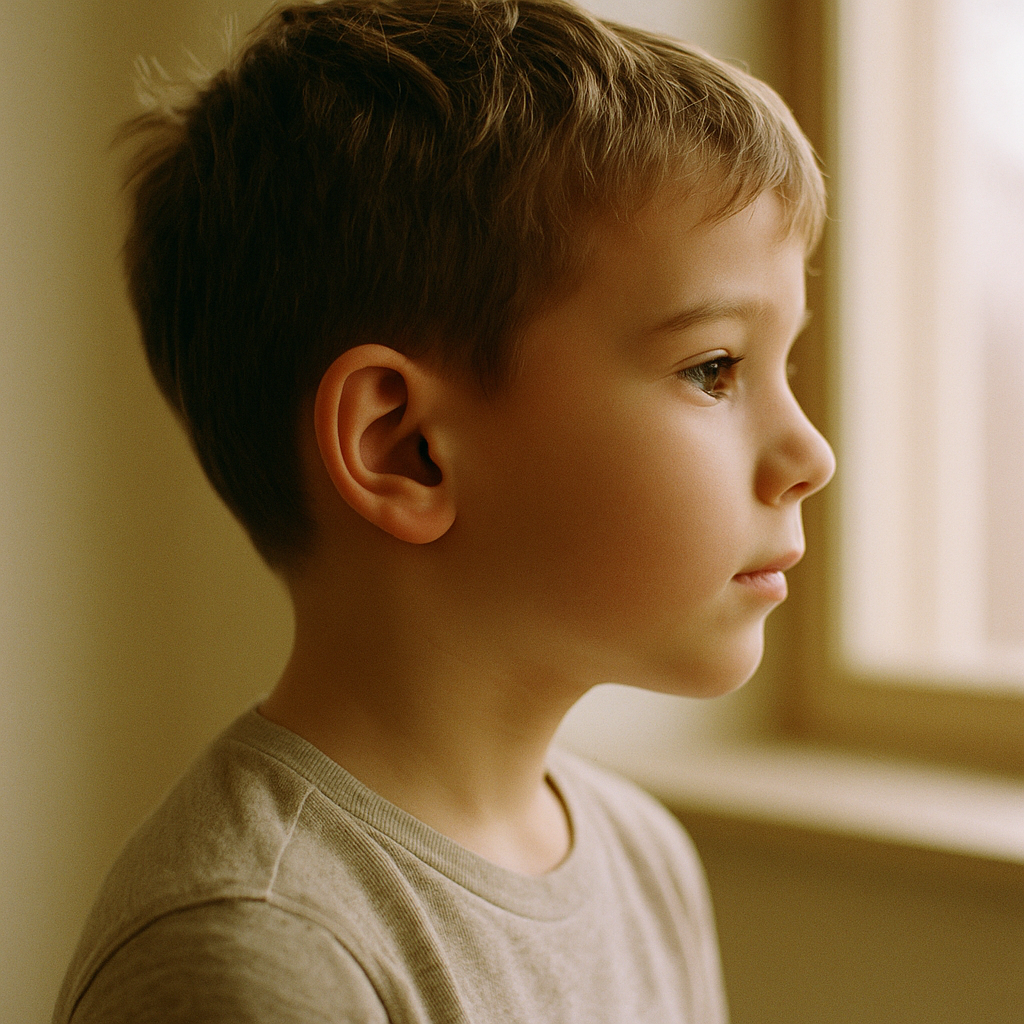 Side-profile portrait of a young child in natural light
