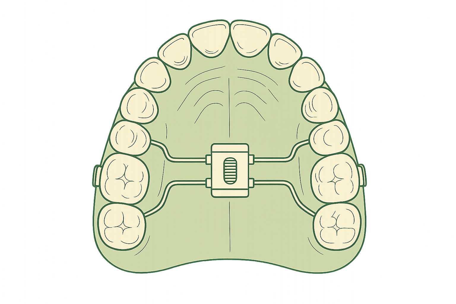 Line illustration of a removable acrylic palatal expander